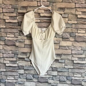 Topshop Cream Puff Sleeve Bodysuit